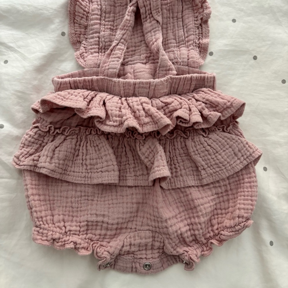 Pink Ruffled Muslin Romper 3-6 months